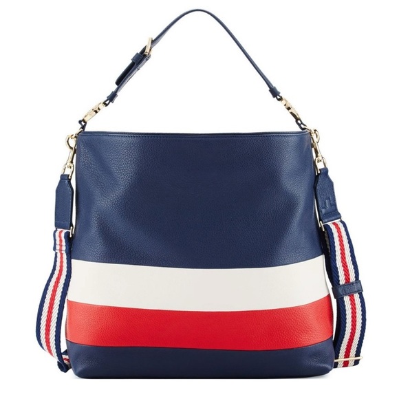 Tory Burch Duet Striped Hobo, Royal Navy, Cherry Apple, New Ivory - Picture 1 of 13